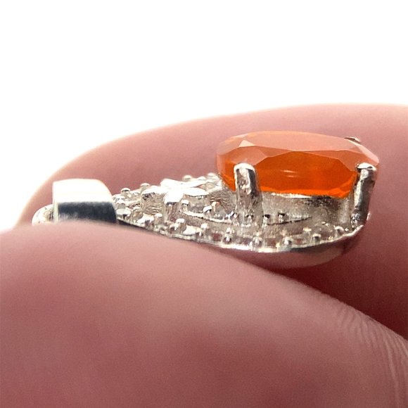 Fire Opal 1.02ct Platinum Finish Solid 925 Sterling Silver Pendant - Picture 3 of 6